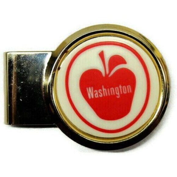 Money Clip Stainless Steel Washington Apples Advertisement Cash Holder Silver - Picture 1 of 9